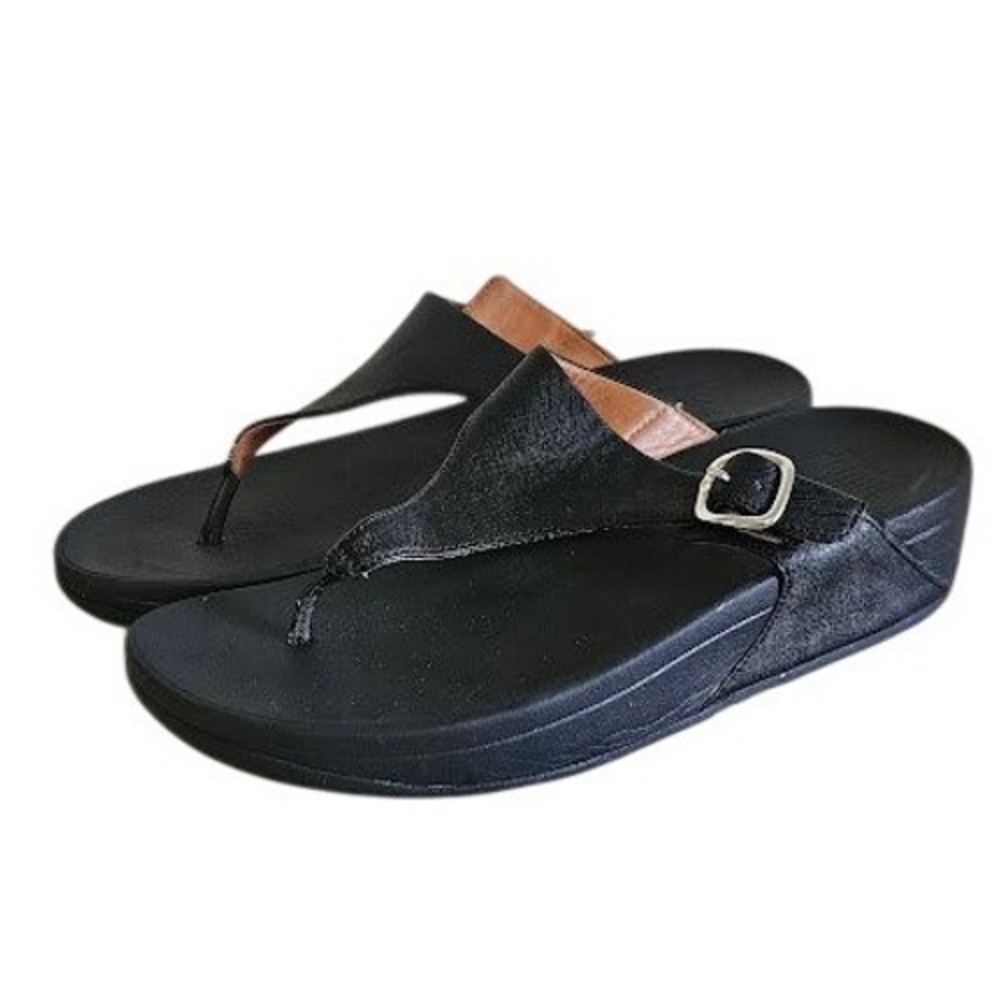 FitFlop Lulu Black Thong Sandals Women Size 8 Wobbleboard Slides Flip Flop